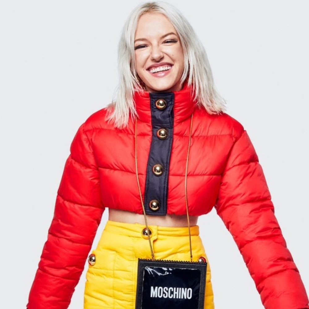 H&M X Moschino Red Padded Cropped Bomber XS